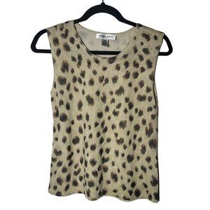 Donna Toran Womens Silk Blend Animal Print Glitter Tank Top‎ Size Medium Neutral